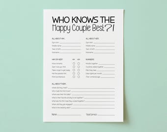 Who Knows the Couple Best, Husband and Wife Trivia Game, Anniversary Game, Bridal Shower Couples Quiz Game, Printable Engagement Game