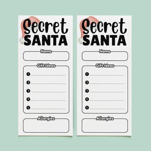 Secret Santa Cards, Christmas Gift List, Gift Exchange Survey, Secret Santa Questionnaire, Work Party, School Xmas Party, Kris Kringle