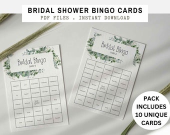 Lot de 10 bingo pour la mariée. Bingo nuptiale prérempli