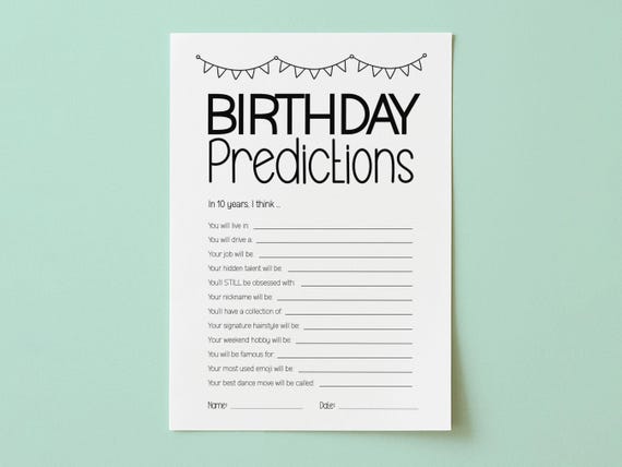 Birthday Predictions, Birthday Time Capsule, Teen Birthday Games, Tween Birthday Games, 13th Birthday Game, Sweet 16 Games, Slumber Party