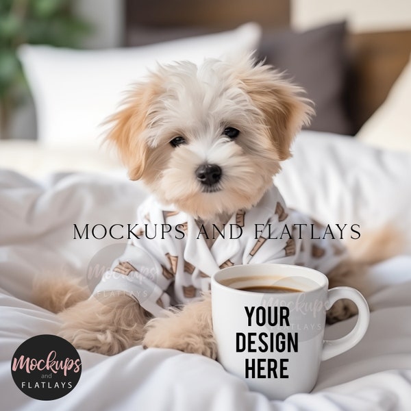 Coffee Cup Mockup | Dog Mockup | Lifestyle Mock up | Cute Dog Mockup | Morkie Dog Mockup | Dog Coffee mockup | Puppy PJ's Pajamas Cup Mockup