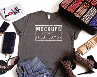 Download Free Bella and Canvas | Unisex Jersey Tee | FlatLay | Heather Grey | T-Shirt Mockup | Shirt Flat Lay | Bella Canvas | Mock up | Lipsense Lipstick PSD Template