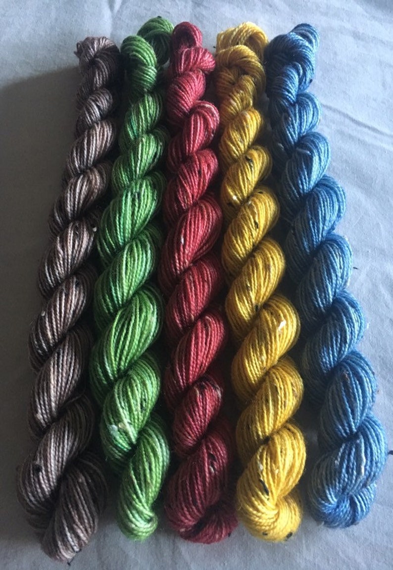 Hand dyed sock fingering weight Rustic mini skein set 100g 5 x 20g Bluefaced Leicester BFL Donegal Nep