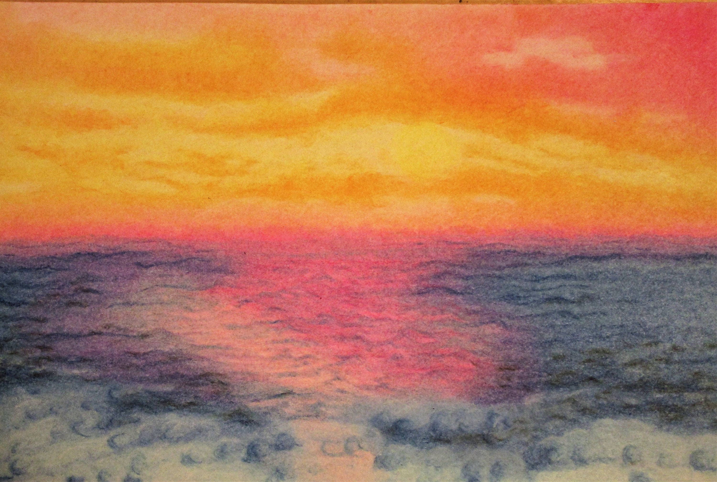 SALE Ocean Sunset Chalk Pastel Drawing Etsy