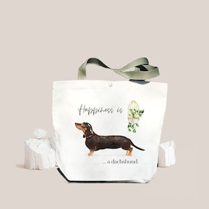 Bolsa de lona con diseño de perro salchicha. Regalo para perro salchicha.