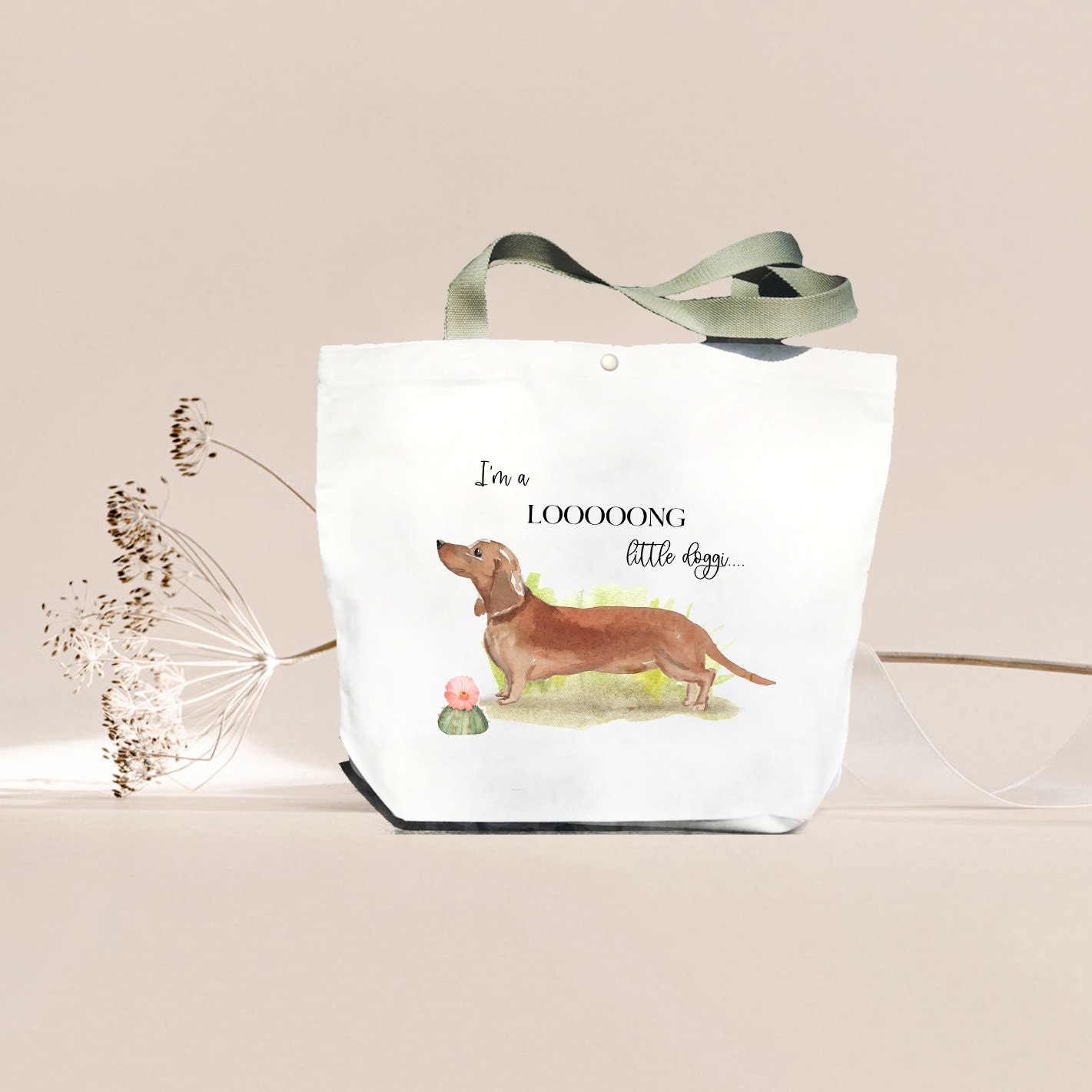 Stoffbeutel Mit Dackel Print - Baumwolltasche 40x35cm Aesthetic Tote Bag