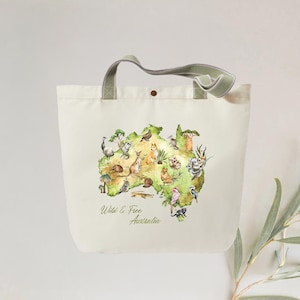 Borsa tote Wild and Free Australia - Borsa in tela ecologica elegante e personalizzata con design della mappa della fauna selvatica australiana, regalo