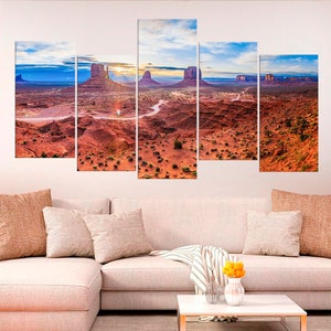 Utah Wall Art Monument Valley Arizona Large Wall Decor Desert Landscape Navajo Tribal Park Nature Photo Red Sand Desert Stretched Canvas