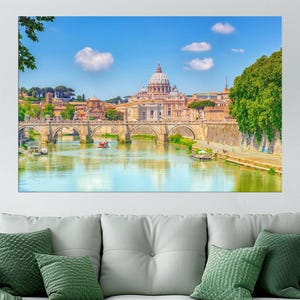 Rome Vatican Wall Art, Canvas Print of St. Peter’s Basilica, Rome Landmark Photography, Italy Cityscape Canvas, Rome River View Decor