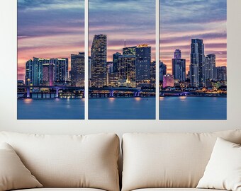 Miami Skyline Canvas Print, Cityscape Wall Art, Downtown Miami Artwork, Sunset City Wall Decor, Urban Skyline Canvas, Modern Wall Decoration