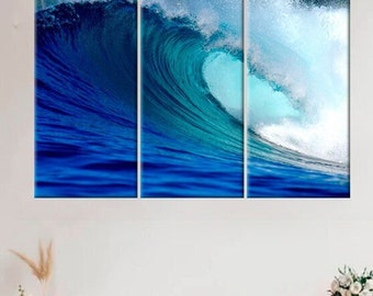 Huge Ocean Wave Wall Art, Ocean Photo, Seascape Canvas Print, Large Blue Decor, Sea Wave Apartment Home Decor