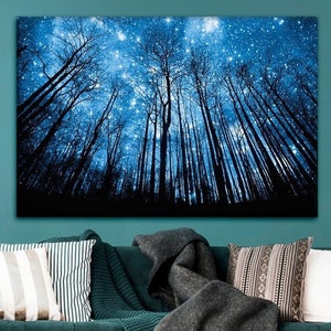 Sternenklare Nacht Wand Kunst Landschaft Leinwand Druck Wald Eingerahmt Poster Wohnkultur Geschenkidee Hochwertiger Druck
