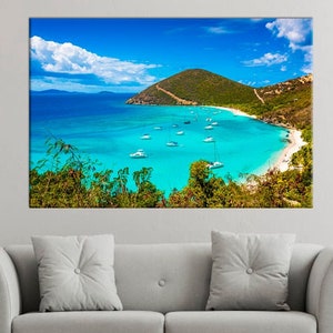 Arte mural con paisaje marino de las Islas Vírgenes, impresión de naturaleza caribeña de verano, decoración de pared de montaña, diseño de interiores, póster de viaje, regalo de inauguración de la casa