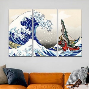 The Legend of Zelda Wandkunst The Great Wave vor Kanagawa Zelda Leinwand Druck Spielraum Kunst Breath of the Wild Zelda Windwaker Kinderzimmer Dekor