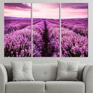 Lavender field purple flowers wall art Large Canvas Print, Floral Wall Decoration Gift idea for Birthday Christmas - Ready To Hang
