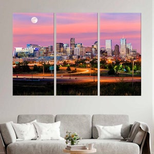 Denver Skyline Canvas Print Colorado Poster Panorama of Denver Urban Buildings Cityscape Art Print Framed Wall Art Ready to Hang