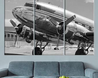 Douglas DC-3 - Avión de combate vintage, decoración de habitación, impresión en lienzo, bombardero, arte militar, tema de aviación, póster fotográfico