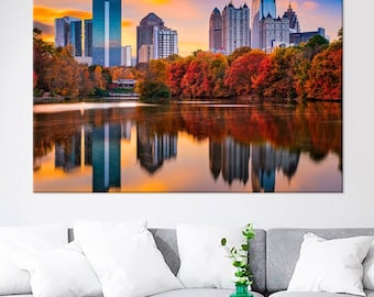Autumn Piedmont Park, Midtown Atlanta Canvas City Skyline, Georgia Art, USA Wall Hanging, Living Room Wall Art, Cityscape Interior Decor