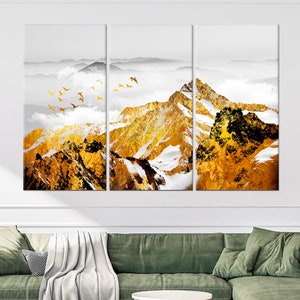 Golden Mountains Wall Art Landscape Print Mountain Wall Decor Cascade Mountains Scandinavian Canvas Print - Ready to Hang