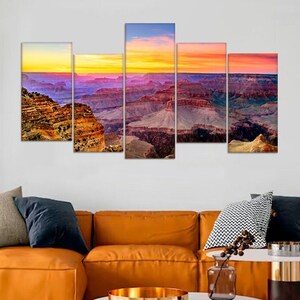 Grand Canyon Foto Paesaggio Stampa su Tela Decorazione per la casa Arizona Bellissimo Tramonto USA Poster Grand Canyon South Rim Camera da letto Arte murale