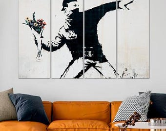 Banksy Flower Bomber Canvas Art: Graffiti Wall Decor - Etsy