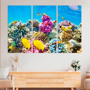 Tropical Underwater Wall Decor Ocean Fishes Colorful Corals Reef Photo Sea Life Poster Animal Canvas Print Large Wall Hanging