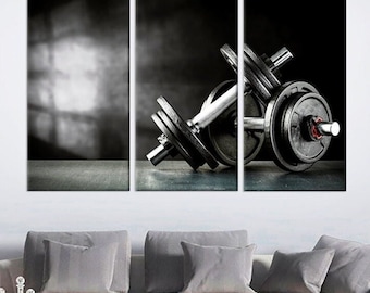 Dumbbells Sport Wall Art Canvas Gym Fitness Motivation Gym Interior Framed Print Workout Black & White Photo Available in Various Sizes