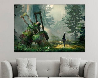 Grande stampa su tela NieR Automata, decorazione da parete in tela per videogiochi, film d'animazione, regalo per Natale, decorazione per la stanza degli adolescenti, pronta da appendere.