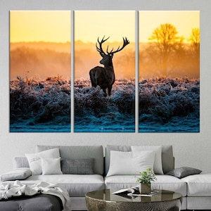 Elk Woodland Animal Deer Photo Print Forest Large Canvas Wild Nature Poster Rustic Home Decor Western Landscape Comes Ready To Hang