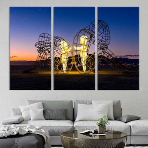 Sculpture Love Burning Man Festival Metal Line Art Canvas Print Children Imprisoned in Adult Bodies Man Body Wall Art image 1