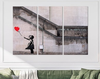 Dziewczyna z balonem Street Art Canvas Triptych Banksy Graffiti Oprawiony wydruk Dziewczyna z czerwonym balonem Plakat Home Decor Duże płótno