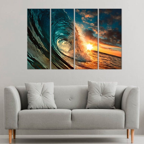 Ocean Surfing Wave Wall Art, Blue Wave Picture on Canvas Print Modern Art For Home Room Decor, Abstract Canvas Art, Framed Stretched Prints