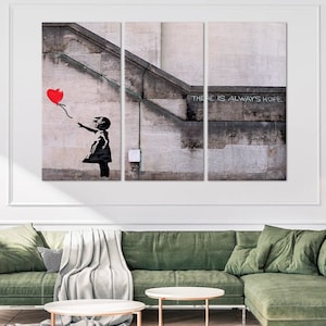 Balloon Girl Street Art Canvas Triptych Banksy Graffiti Framed Print Girl with a Red Balloon Poster Home Decor Large Canvas