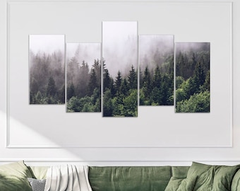 Mountain Forest Home Decor Misty Spruce Forest Canvas Print Scandinavian Style Evergreen Tree Landscape Framed Photo