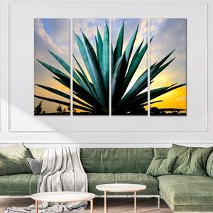 Blumendruck Blaue Agave Wandkunst Mexiko Natur Große Wandkunst Landschaft Foto Riesige Triptychon Kunst Gestreckte Leinwand Küche Dekor Tequila