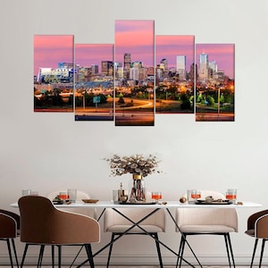 Denver Skyline City Photo Canvas Print Colorado Poster Panorama of Denver Urban Buildings Cityscape Art Print Framed Wall Art Ready to Hang