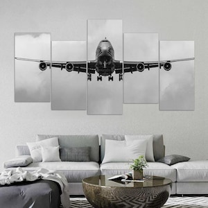 Black and White Aviation Wall Art, Boeing Large Framed Canvas Print, Pilot Gift, Aircraft Painting Wall Decor, Airport Picture Poster