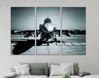 Military Aviation F-16 Fighting Falcon Wall Decor, Single-Engine Multirole Fighter Canvas Print, Man cave gift - Comes Ready To Hang