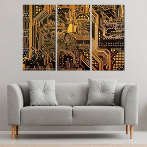 Electronics Chip Wall Decor Huge Wall Art Engineer Technology Large Canvas Print Motherboard Chip canvas print Circuit board