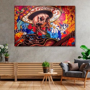 Mystical Halloween Canvas, Los Angeles Mural Street Art, Wrapped Canvas Graphic Art, Day of the Dead Art, Mexican Canvas Print