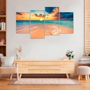 Ocean Wall Art Coastal Beach Wall Decor Horizon White Sand Cloud Large Canvas Prints  Nautical Wall Decor Wall Hanging Seascape