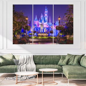 Christmas Decoration Magic Kingdom Wall Art Castle Print, Walt and Mickey Disney Large Canvas Print Kids Room Decor Gift For Girl Boy