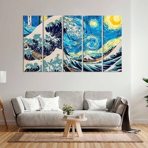 La gran ola de Kanagawa Artista japonés Katsushika Hokusai, Noche estrellada Vincent van Gogh, Pintura de arte moderno Ilustración náutica