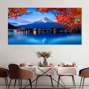 Mount Fuji Japanische Wandkunst Kawaguchiko See am Morgen Berglandschaft Herbstsaison eingewickelte Leinwand Kunst für Schlafzimmer Dekoration