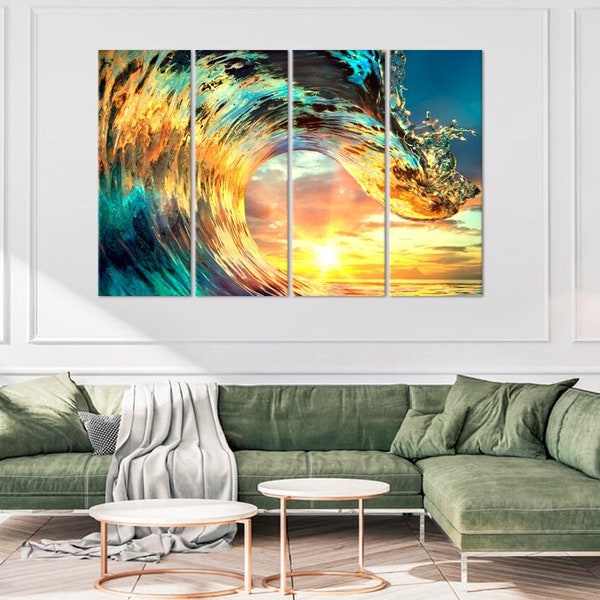 Colorful Ocean Wave Wall Decor Nautical Print on Canvas Big Wave Living Room Wall Art Seascape Home Decor Anniversary Birthday Gift