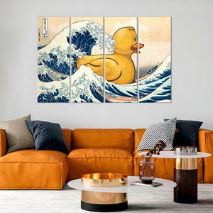 Yellow Rubber Duck The Great Wave Wall Decor Japan Print Reproduction Wall Art Katsushika Hokusai Poster - Comes Ready To Hang