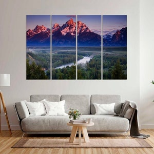Grand Teton National Park Foto gerahmtes großes Poster Wyoming Landschaft Wandkunst Nationalpark USA Multi Panel Leinwand Natur Snake River
