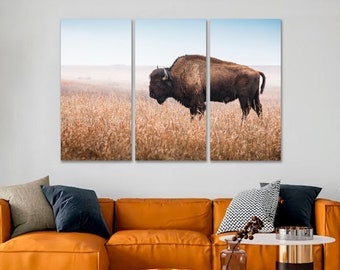 Amerikansk bison, buffel, djurtryck, stor kanvas, konstfotografi, bisonfoto, vardagsrum, väggkonst, vilda djur, poster, högt gräs, prärie