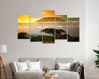 Mount Kilimanjaro Landscape Painting Africa Decor Tanzania Canvas for Living Room Stretched Canvas Fine Art Photography Apartment Decor