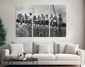 Impresión en lienzo de un almuerzo en la cima de un rascacielos, fotografía vintage en blanco y negro, reproducción de arte mural de la ciudad de Nueva York, escena urbana industrial